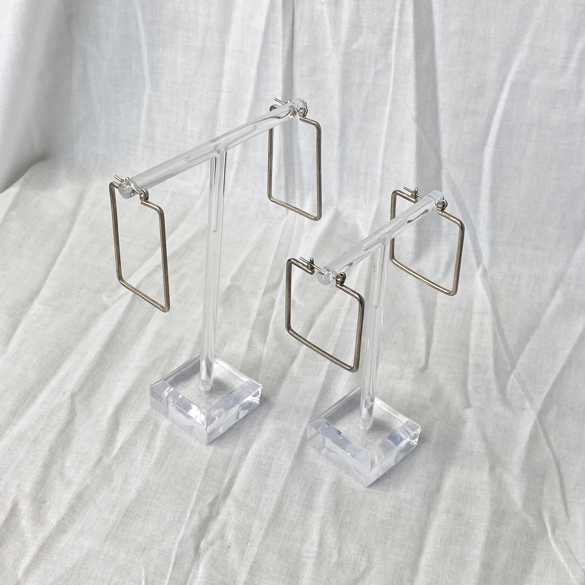 Set of Geometric Silver Tone Hoops