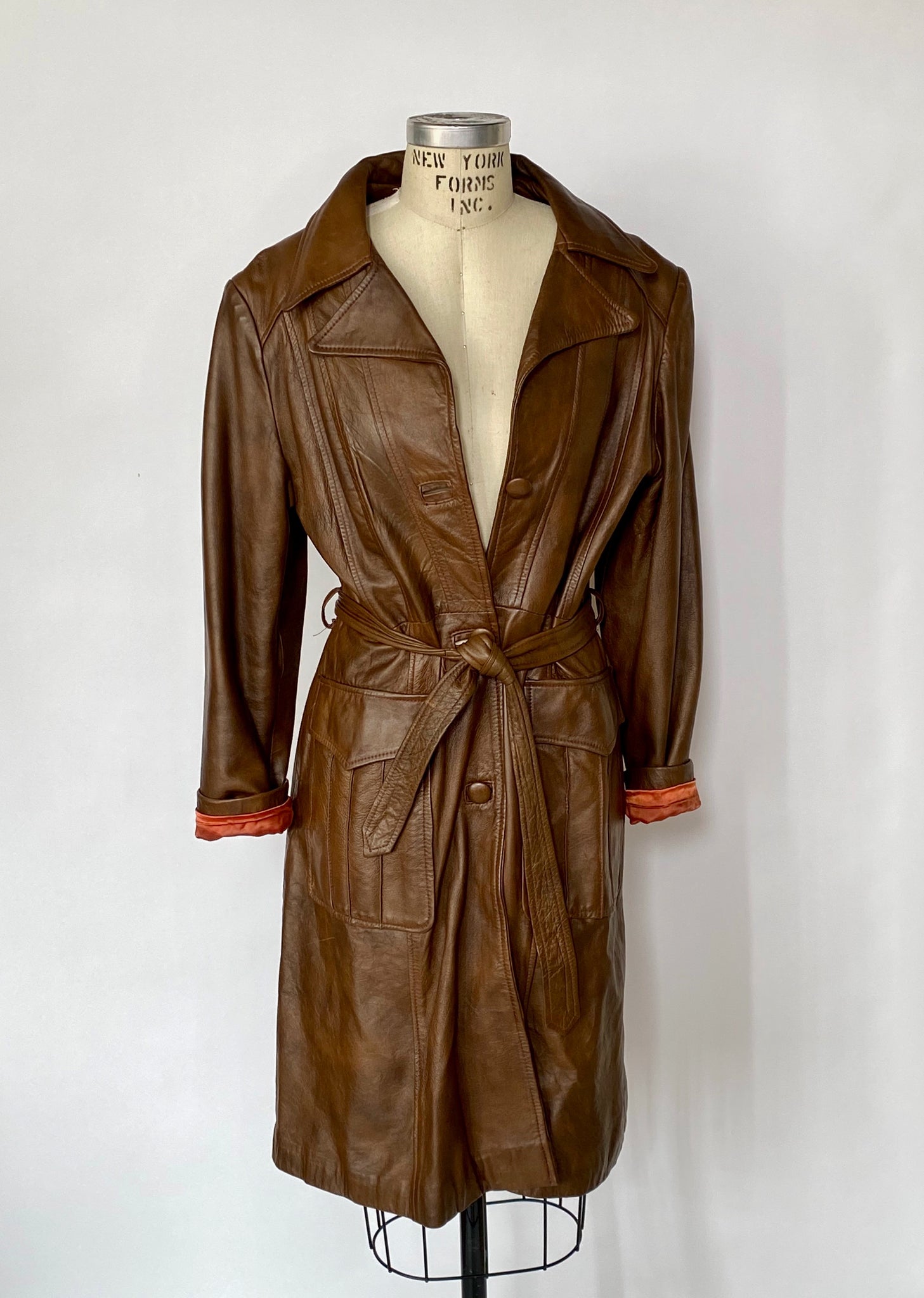 Brown Leather Belted Trench