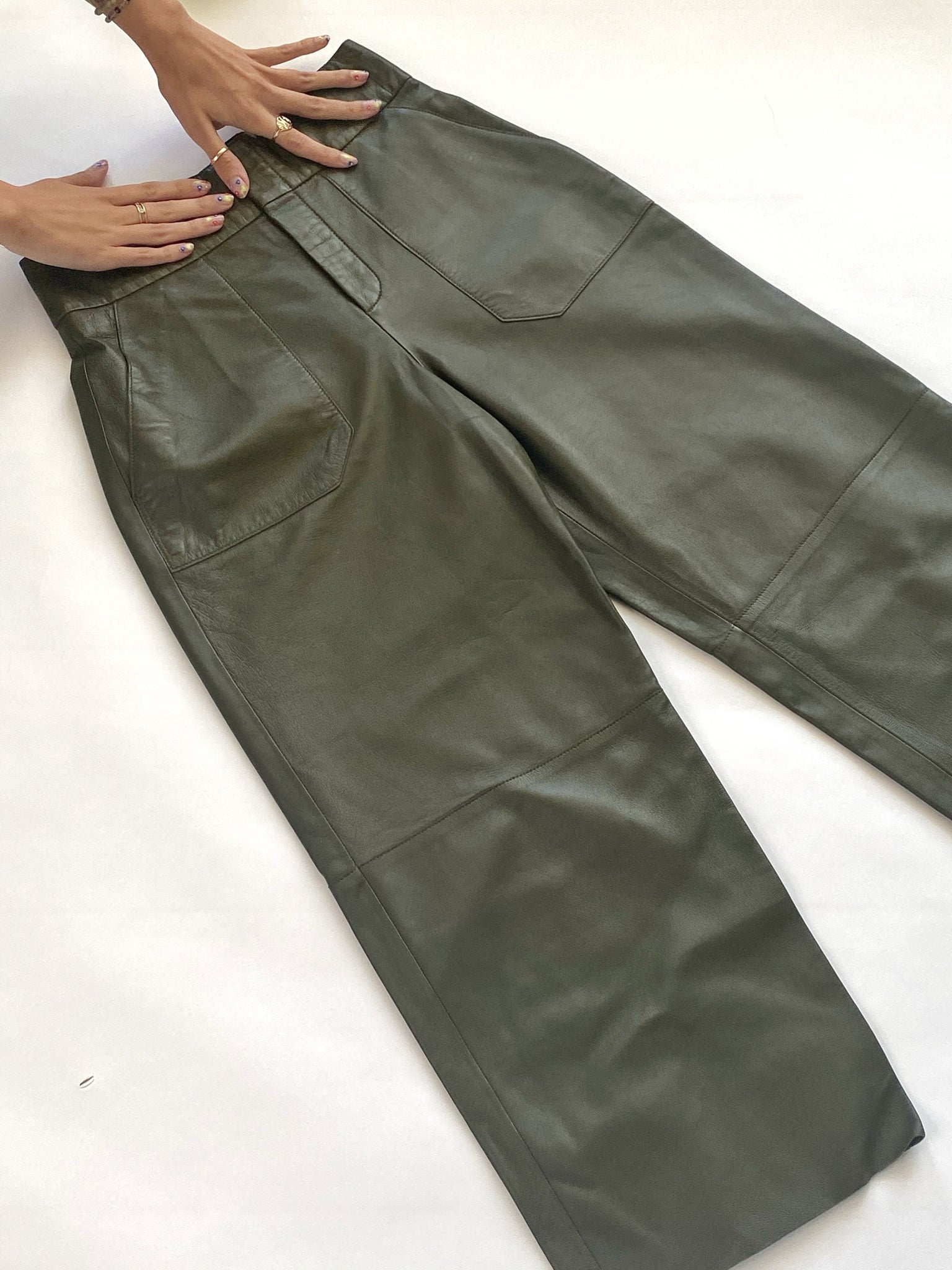 Olive Green Leather Culotte